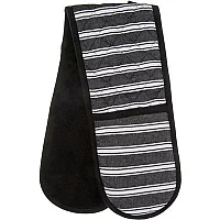 KM Stripe Double Oven Glove Black